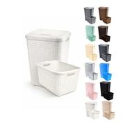 JARDIN202 - Cesto Ropa Sucia Pongotodo con Tapa y Asas | Cesta Colada Plástico Ratán | Cubo Ropa Sucia Ventilado | Baño Dormitorio | 38L/60L | Set (Blanco)