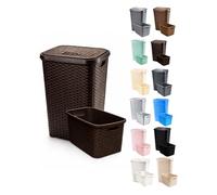 JARDIN202 - Cesto Ropa Sucia Pongotodo con Tapa y Asas | Cesta Colada Plástico Ratán | Cubo Ropa Sucia Ventilado | Baño Dormitorio | 38L/60L | Set (Wengué)