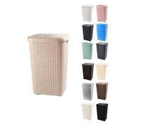 JARDIN202 - Cesto Ropa Sucia Pongotodo con Tapa y Asas | Cesta Colada Plástico Ratán | Cubo Ropa Sucia Ventilado | Baño Dormitorio | 38L/60L | 60 litros (Marrón claro)