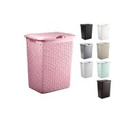 JARDIN202 - Cesto Ropa Sucia Pongotodo con Tapa y Asas | Cesta Colada Plástico Ratán | Cubo Ropa Sucia Ventilado | Baño Dormitorio | 38L/60L | 38 Litros (Rosa)