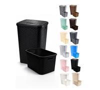 JARDIN202 - Cesto Ropa Sucia Pongotodo con Tapa y Asas | Cesta Colada Plástico Ratán | Cubo Ropa Sucia Ventilado | Baño Dormitorio | 38L/60L | Set (Negro)