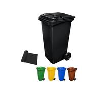 JARDIN202 - Contenedor de Basura Reciclables de Colores con Ruedas y Mango Antideslizantes | 120L, 240L, 360L, 800L y 1100L | 120 L + Bolsas (Negro)