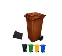JARDIN202 - Contenedor de Basura Reciclables de Colores con Ruedas y Mango Antideslizantes | 120L, 240L, 360L, 800L y 1100L | 120 L + Bolsas (Marrón)