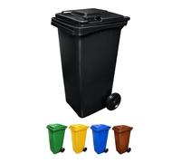 JARDIN202 - Contenedor de Basura Reciclables de Colores con Ruedas y Mango Antideslizantes | 120L, 240L, 360L, 800L y 1100L | 120 L (Negro)
