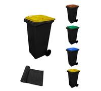 JARDIN202 - Contenedor de basura reciclables Ecodiseño 120L 2 ruedas | 120 L + Bolsas (TAPA AMARILLA)