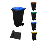 JARDIN202 - Contenedor de basura reciclables Ecodiseño 120L 2 ruedas | 120 L + Bolsas (TAPA AZUL)