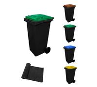 JARDIN202 - Contenedor de basura reciclables Ecodiseño 120L 2 ruedas | 120 L + Bolsas (TAPA VERDE)