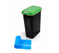 Jardin202 - Contenedor para reciclaje 25L estrecho | Diseño compacto con tapa de muelle | Optimización de espacios en cocina y hogar | 25 L + Bolsas (Verde - Negro)