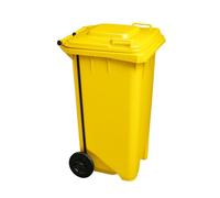 JARDIN202 - Cubo Basura 120 Litros con Pedal y Ruedas Amarillo | Contenedor Residuos HDPE Robusto | Cierre Hermético con Asas | Industrial