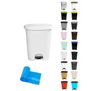 Jardin202 - Cubo basura plástico moderno | Apertura con pedal | Cubo reciclar | 50 litros + Bolsas (Blanco - Blanco)
