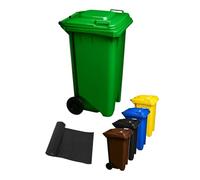 JARDIN202 - Cubo de Basura 120 Litros con Pedal y Ruedas | Contenedor Robusto HDPE | Exterior e industrial | 120 L + Bolsas (Verde)