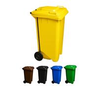 JARDIN202 - Cubo de Basura 120 Litros con Pedal y Ruedas | Contenedor Robusto HDPE | Exterior e industrial | 120 L (Amarilla)