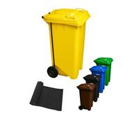JARDIN202 - Cubo de Basura 120 Litros con Pedal y Ruedas | Contenedor Robusto HDPE | Exterior e industrial | 120 L + Bolsas (Amarilla)