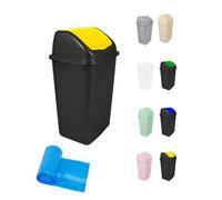 Jardin202 - Cubo de Basura con Tapadera Basculante - 30/50 Litros - Ideal para Hogar y Oficina | 30 L + Bolsas (Amarillo - Negro)