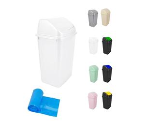 Jardin202 - Cubo de Basura con Tapadera Basculante - 30/50 Litros - Ideal para Hogar y Oficina | 30 L + Bolsas (Blanco)