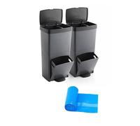 Jardin202 - Cubo de Basura para Reciclaje Triple 70L | 3 Compartimentos con Pedal y Tapa Hermetica | Vertical y Ergonómico | Duradero | Pack 2 uds + Bolsas 30L (Gris)