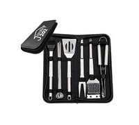 JARDIN202 - Juego Utensilios Barbacoa, Accesorios Parrilla Acero Inoxidable, Set Grill, Kit de Herramientas BBQ con Bolsa de Transporte | (13 Piezas)
