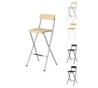 Jardin202 - Taburete Plegable Alto de Metal Extra Grueso con Reposapies para Cocinas y Bar | Silla con Respaldo Resistente | Unidad (Plata/Haya)