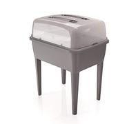 Prosperplast Jardinera Alta 83L con Tapa de Policarbonato para Proteger Tus Plantas en Plástico Gris Piedra