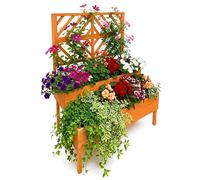 Jardinera con Enrejado Relaxdays HxBxT: 135 x 109 x 62 cm, Madera, 2 maceteros, Pantalla de privacidad, elevada, Naranja