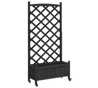 Jardinera con enrejado y ruedas madera maciza de abeto negro Maceta de exterior apta para verduras, flores, hierbas y fresas. Ideal para el patio o el balcón. Planta resistente. Macetas para el hogar