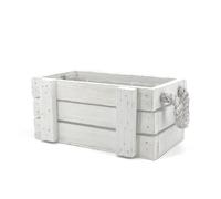 Jardinera de exterior rectangular blanca de madera con asas de cuerda y revestimiento de plástico | Medidas 26 x 15 x 10 cm | Ideal como jardinera de balcón, maceta o cubremaceta para plantas de