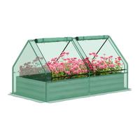 Outsunny jardinera exterior grande con mini invernadero, huerto urbano de acero galvanizado con base abierta, resistente a la intemperie, para patio, terraza, balcón, 185x95x92 cm, gris y verde 95 cm