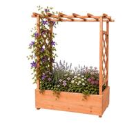 Jardinera Relaxdays con celosía y Techo, 114x100x44 cm, macetero para balcón y jardín, Madera, marrón