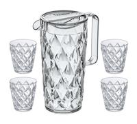 Jarra de agua y vasos de agua CRYSTAL, 4 piezas, 250 ml/ 1,6 l, Koziol