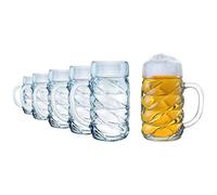 Jarra de cerveza Stölzle Lausitz, 1 L, vidrio, original Oktoberfest, diseño moderno, 6 unidades, apto para lavavajillas, calidad alemana