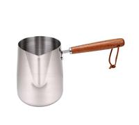 Jarra de Leche para Espumar, Acero Inoxidable 304 con Mango de Madera y Pico Vertedor, para Café y Cocina