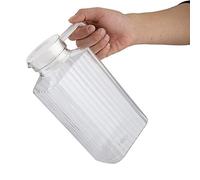 Jarra de vidrio - jarra de agua vidrio con tapa Jarra de bebida de vidrio corrugado Botella de jugo transparente Jarra de jugo fría de agua a rayas con tapa para bar en casa (Tamaño: 1800 ml)