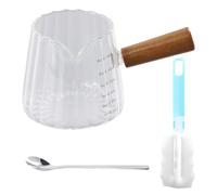 Jarra Medidora Cristal con Mango de Madera 180 Ml/6 Oz Vaso Medidor de Café de Cristal con Pico en V Tazas de Cafe Espresso Pequeña para Café Leche Jugo Vino Té Crema