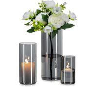 Jarrón cilíndrico de vidrio, color gris: 3 unidades. Jarrones modernos para flores, ideales para decorar salones, comedores o como centros de mesa