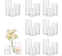 Jarrón cilíndrico de vidrio, juego de 24 unidades, gran jarrón de vidrio transparente para flores, candelabro tipo "huracán" para velas flotantes, jarrón para decorar mesas