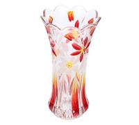 Jarrón de Flores de Cristal Rojo de Vidrio Grueso, Base Plana