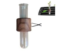 Jarrón de flores para el coche - Black Walnut Glass 10 x 3,5 cm | Wooden Clip On Tube Plant Holder With Anti Slip Silicona Cover | Long Lasting Freshener Decor For RVs, Family Cars, And Daily Driving