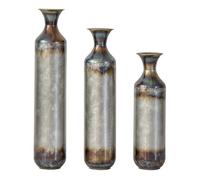 Jarrón de suelo metálico 3 piezas - artesanal estilo vintage quemado, decoración para salón y recibidor - multicolor