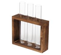 Jarrón de Tubo de Ensayo Pequeño de Vidrio y Madera para Plantas | Nivel de Agua Visible, Raíces Observables, Boca Redonda, Estilo Simple y Compacto, para Ornamentos y Experimentos
