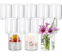 Jarrón de vidrio - 12 unidades - 10 cm de altura - Cilíndrico - Decoración de mesa - Transparente - Ideal para flores frescas y flores secas - Jarrones para flores