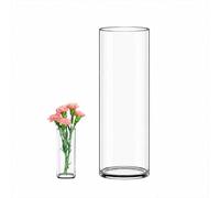 Jarrón de vidrio cilíndrico, con una altura de 35 cm y un diámetro de 12 cm, ideal para flores y plantas