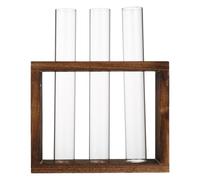 Jarrón de Vidrio de Tubo de Ensayo Soporte de Madera | Color Café, Diseño Redondo y Sencillo, Permite Ver Raíces y Nivel de Agua, para Experimentar y Hacer Floreros