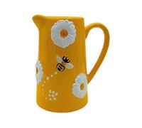 Jarrón decorativo, jarrón, jarrón de flores, jarrón de primavera, jarrón de cerámica, jarrón de mesa, jarrón con abejas y magaritas, jarrón de cerámica con mango en forma de jarra, en amarillo, 11 x 8
