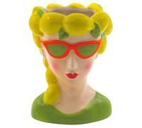 Jarrón decorativo XL, cabeza de jarrón, para mujer, como mujer con adorno de limón, cerámica con decoración de limón