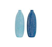 Jarrón DKD Home Decor Azul Azul Cielo Azul Marino Dolomita Mediterráneo Acabado Envejecido 11 x 11 x 36 cm (2 Unidades)