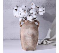 Jarrón Rústico de Cerámica con 2 Asas, Florero Marrón de Terracota, Jarrón Decorativo de Barro para Decoración del Hogar, Mesa, Boda, Sala de Estar y Estantería