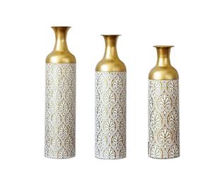 Jarrones de suelo 3 piezas 50/66/83 cm - decorativos de metal con diseño floral, estilo vintage para salón, recibidor y oficina - dorado y blanco