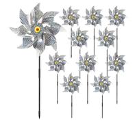 JASFLY 10 Molinos de Viento para pájaros, Repelente de Palomas, Molino de Viento Reflectante para jardín, balcón, jardín, Patio, Molino de Viento para Exteriores, ahuyentador de pájaros (Plateado)