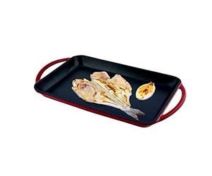 Jata GR53 - Plancha de Asar, Grill Hierro Fundido, Superficie Lisa, Apta para Todo Tipo Cocinas Incluida Inducción, Apta para Horno, 33 x 21,5, Roja