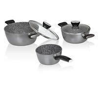 Jata Hogar - Batería de Cocina para Todo Tipo de cocinas. 3 Piezas: cazo de 16 cm, cazuela de 20 cm y cazuela de 24 cm. Antiadherentes. Gran Resistencia al Rayado